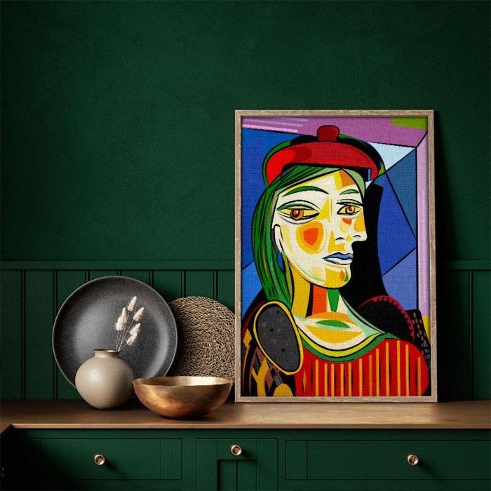 Πίνακας σε καμβά με κορνίζα με Γυναίκα με κόκκινο μπερέ