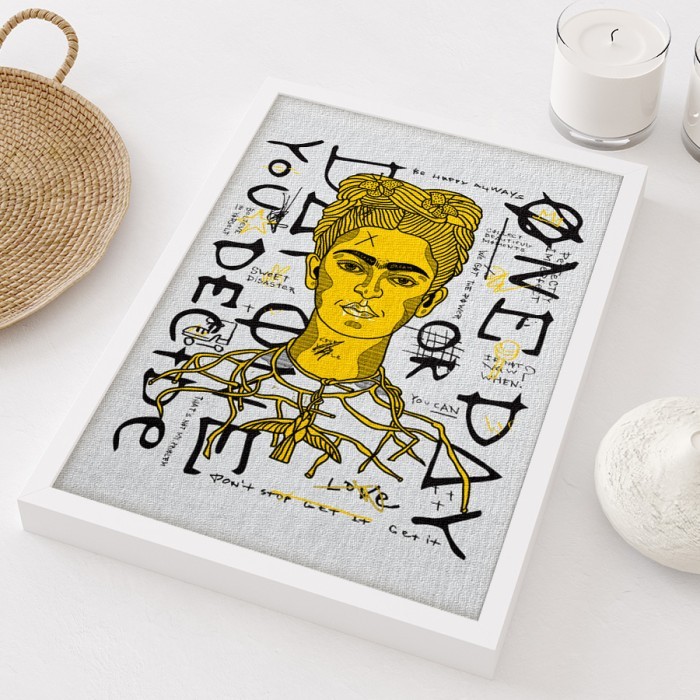 Πίνακας σε καμβά με κορνίζα με Illustration Frida Kahlo