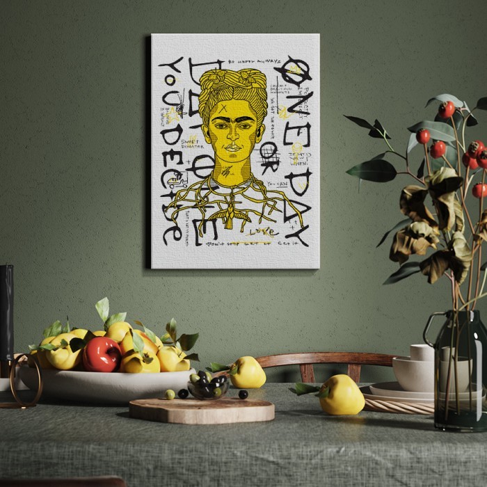 Πίνακας σε καμβά για το σαλόνι με Illustration Frida Kahlo