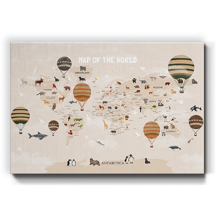 Πίνακας σε καμβά Παγκόσμιος χάρτης ζώων 