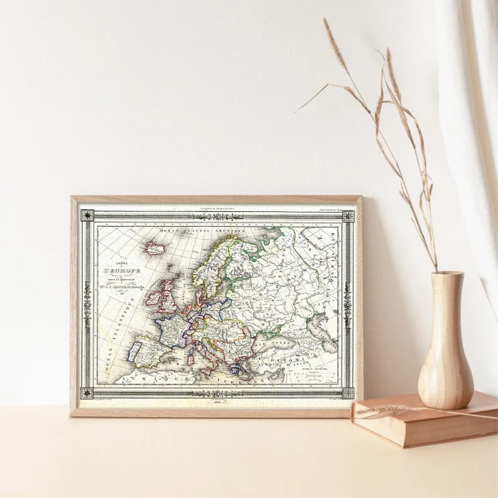 Πίνακας σε καμβά με κορνίζα Χάρτης της Ευρώπης