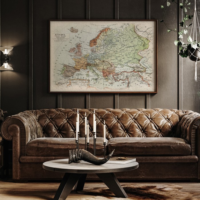 Vintage χάρτης της Ευρώπης σε Πίνακα σε καμβά με κορνίζα