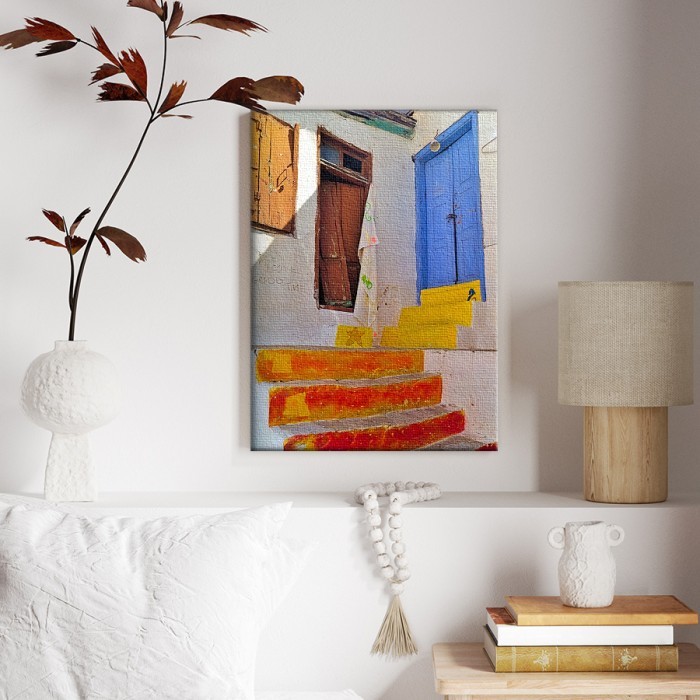 Πίνακας σε καμβά μοντέρνος για σαλόνι  με Πολύχρωμα σκαλιά