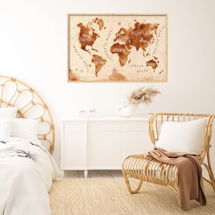 Καφέ παγκόσμιος χάρτης σε Πίνακα σε καμβά για το σαλόνι