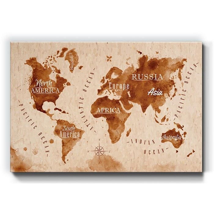 Καφέ παγκόσμιος χάρτης σε Πίνακα σε καμβά