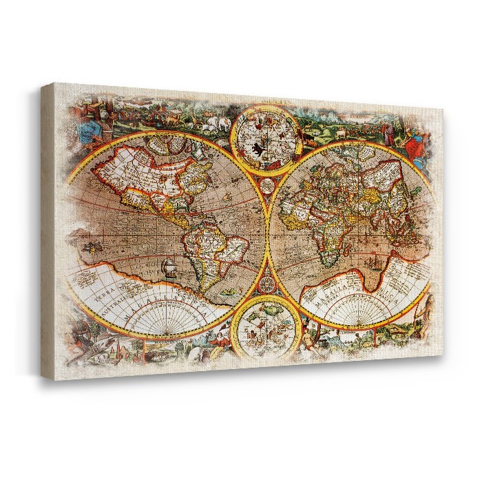 Vintage παγκόσμιος χάρτης σε Πίνακα σε καμβά με τελάρο