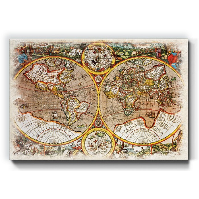 Vintage παγκόσμιος χάρτης σε Πίνακα σε καμβά