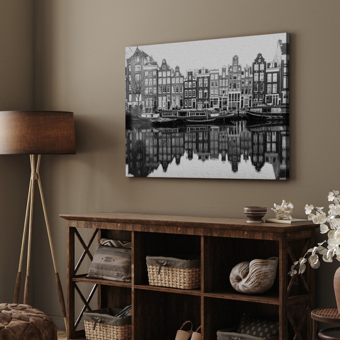 Κανάλι στο Άμστερνταμ σε Πίνακα σε καμβά με κορνίζα