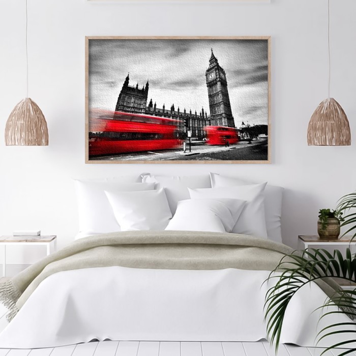 Κόκκινα λεωφορεία στο Λονδίνο σε Πίνακα σε καμβά για το σαλόνι