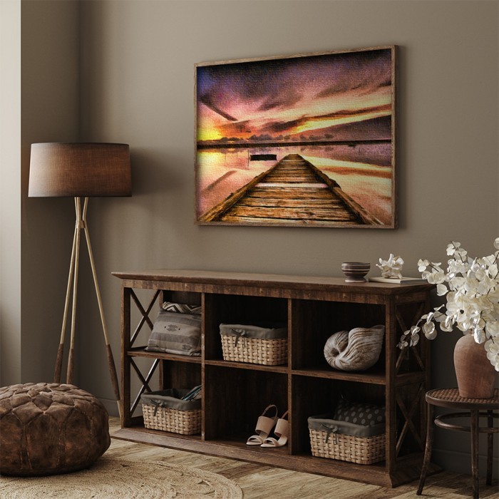 Πίνακας σε καμβά για το σαλόνι με Ηλιοβασίλεμα στην λιμνοθάλασσα