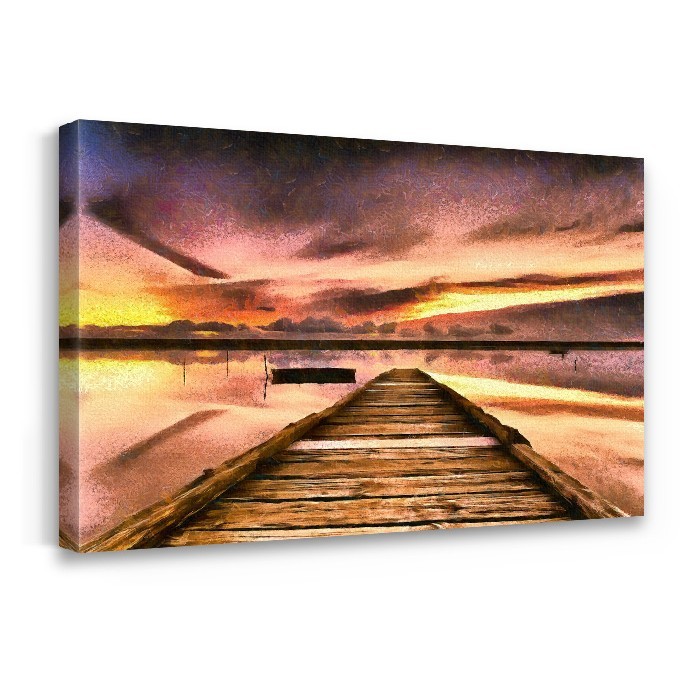 Πίνακας σε καμβά με τελάρο με Ηλιοβασίλεμα στην λιμνοθάλασσα