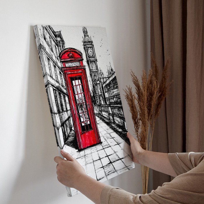 Κόκκινος τηλεφωνικός θάλαμος σε Πίνακα σε καμβά για την διακόσμηση τοίχου