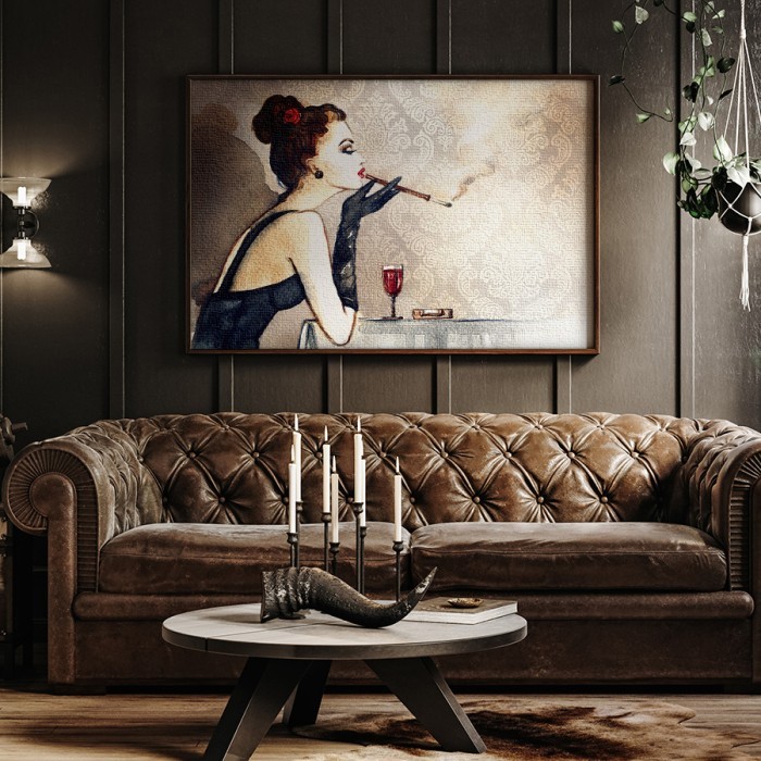 Πίνακας σε καμβά με κορνίζα με Ρετρό γυναίκα με τσιγάρο