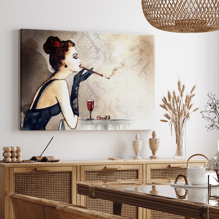 Πίνακας σε καμβά για το σαλόνι με Ρετρό γυναίκα με τσιγάρο