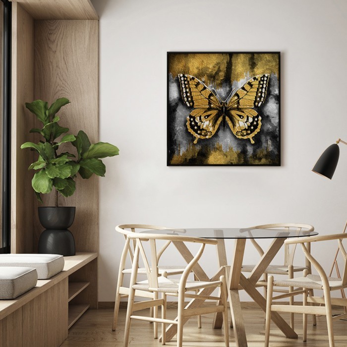 Πίνακας σε καμβά με κορνίζα με Χρυσή πεταλούδα