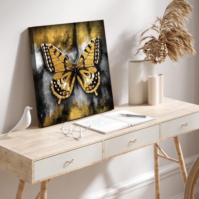 Πίνακας σε καμβά για το σαλόνι με Χρυσή πεταλούδα