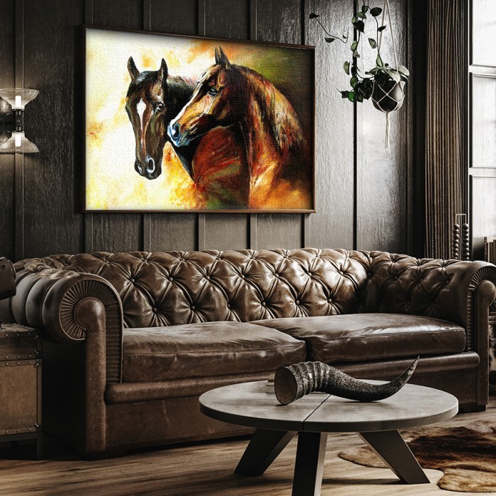 Πίνακας σε καμβά με κορνίζα με Καφέ άλογα