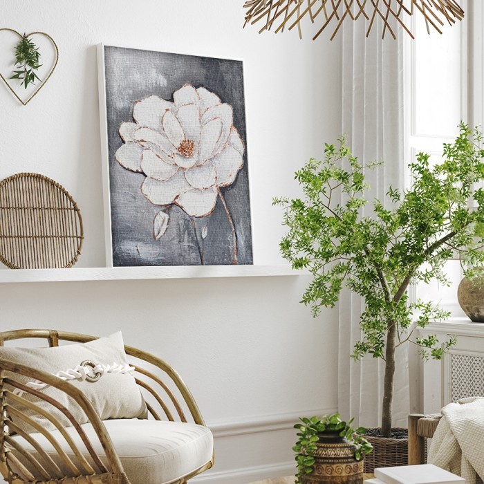 Πίνακας σε καμβά με κορνίζα με Λευκό λουλούδι