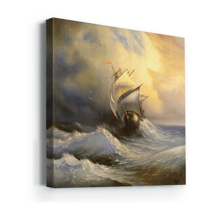 Πίνακας σε καμβά με τελάρο με Καράβι σε θυελλώδη θάλασσα