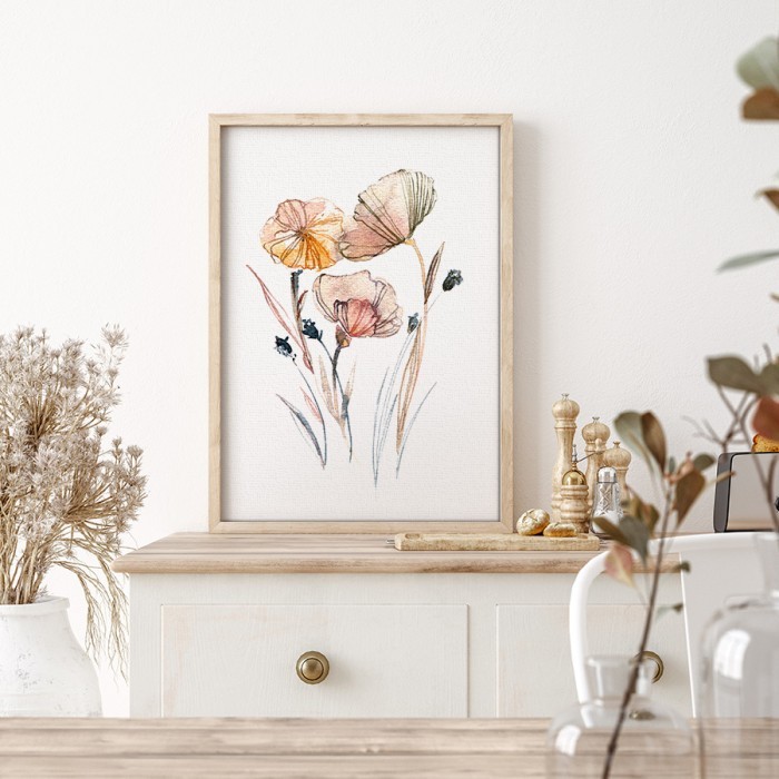 Πίνακας σε καμβά με κορνίζα με Λουλούδια σε παστέλ χρώματα