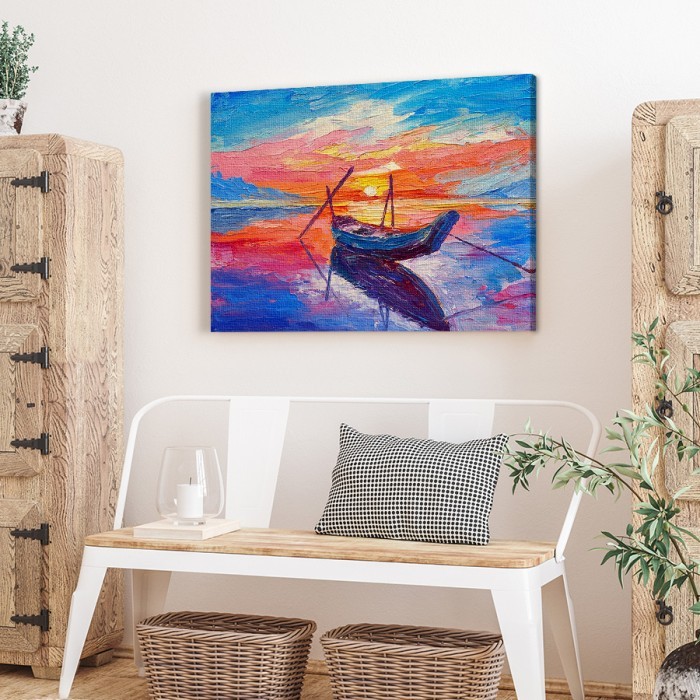 Πίνακας σε καμβά για το σαλόνι με Αλιευτικό σκάφος στη θάλασσα