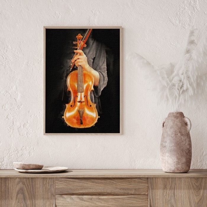 Άνδρας με βιολί σε Πίνακα σε καμβά με κορνίζα 
