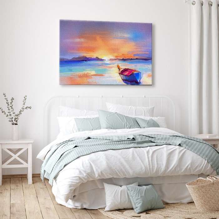 Πίνακας σε καμβά για το σαλόνι με Βάρκα στο ηλιοβασίλεμα