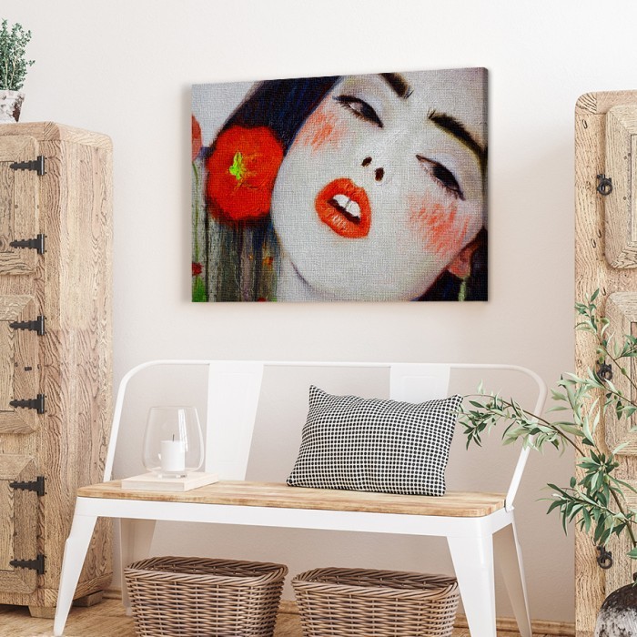Πίνακας σε καμβά για το σαλόνι με Κοπέλα με πορτοκαλί χείλη