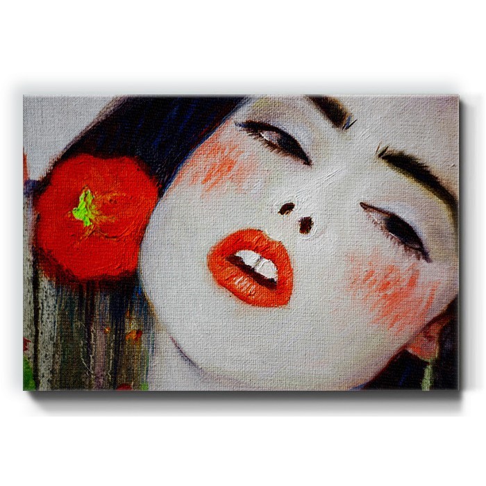 Πίνακας σε καμβά με Κοπέλα με πορτοκαλί χείλη