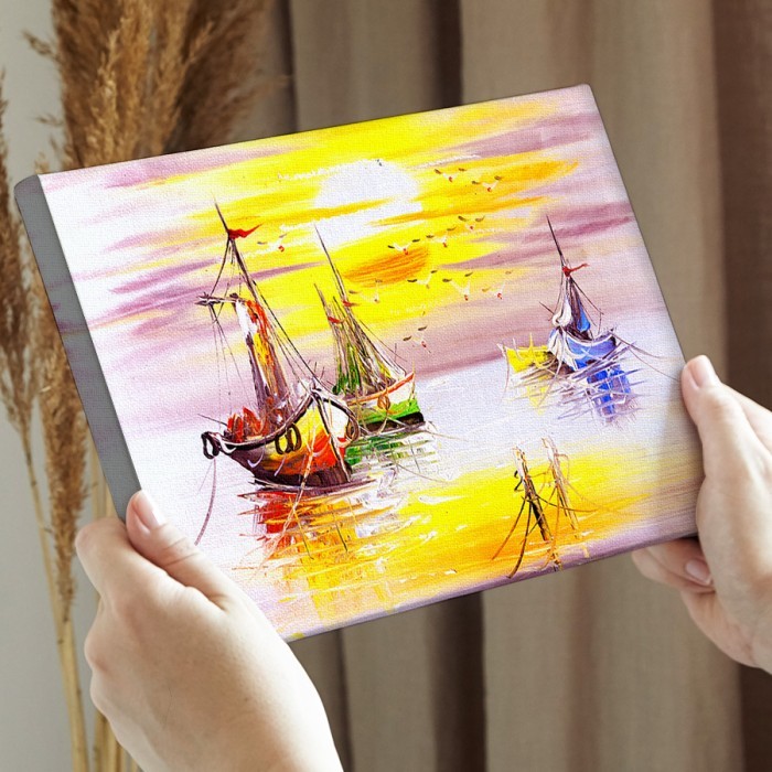 Πίνακας σε καμβά για την διακόσμηση τοίχου με Πολύχρωμες βάρκες