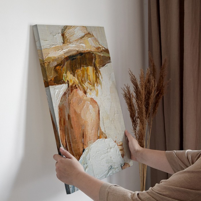Πίνακας σε καμβά για την διακόσμηση τοίχου με Γυναίκα με ψάθινο καπέλο