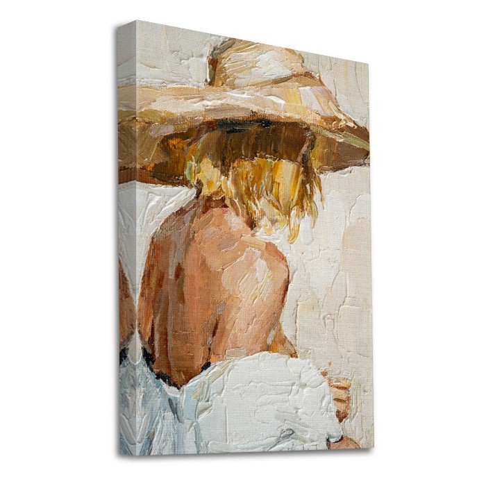 Πίνακας σε καμβά με τελάρο με Γυναίκα με ψάθινο καπέλο