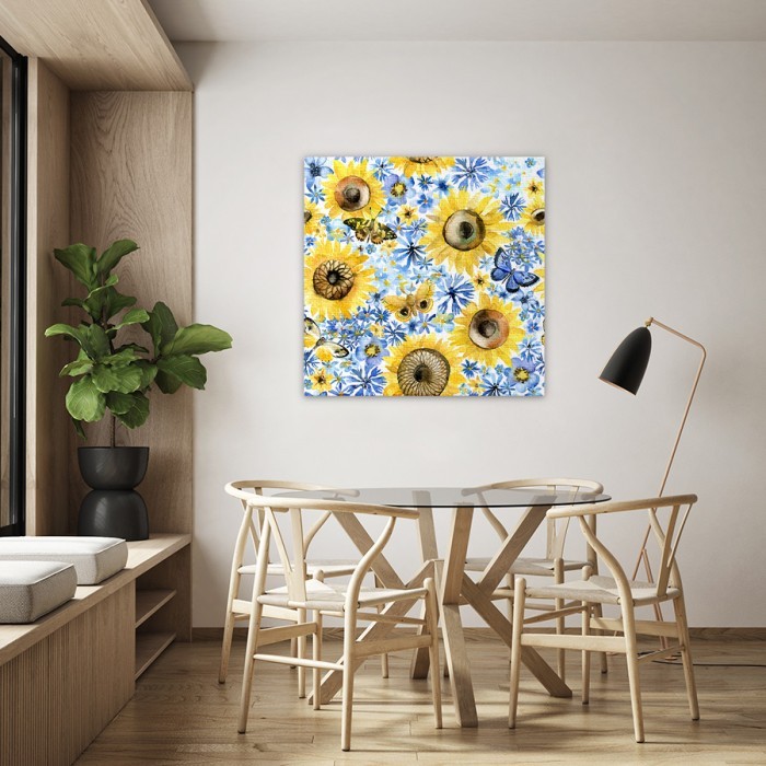 Πίνακας σε καμβά για το σαλόνι με Λουλούδια και πεταλούδες