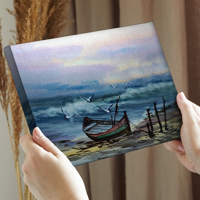 Πίνακας σε καμβά για την διακόσμηση τοίχου με Βάρκα στην αμμουδιά