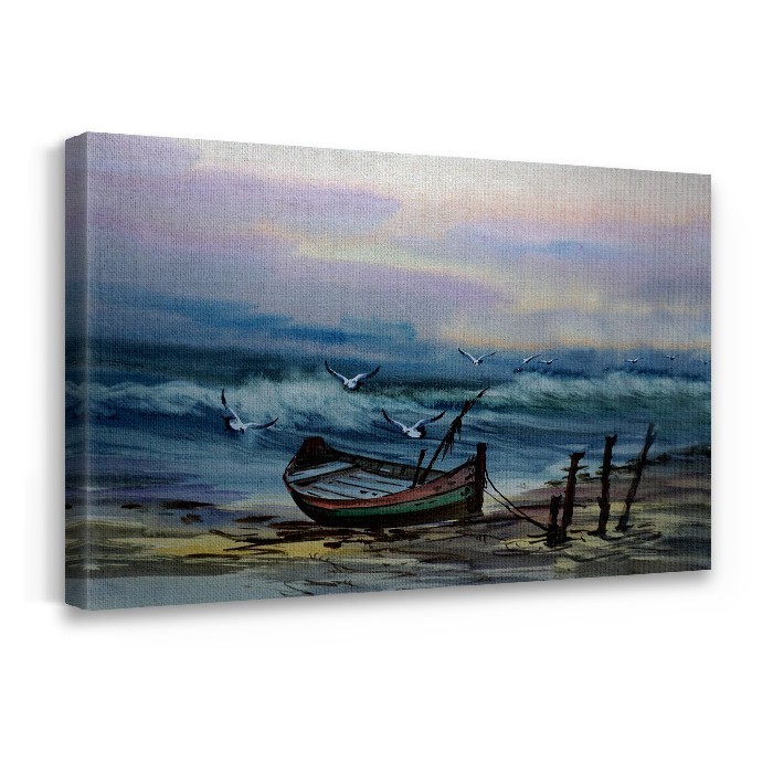 Πίνακας σε καμβά με τελάρο με Βάρκα στην αμμουδιά