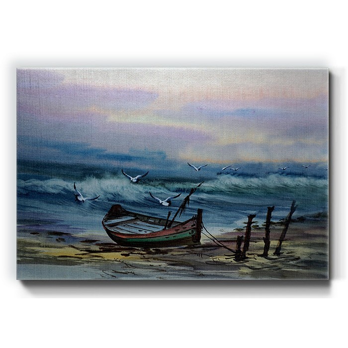 Πίνακας σε καμβά με Βάρκα στην αμμουδιά