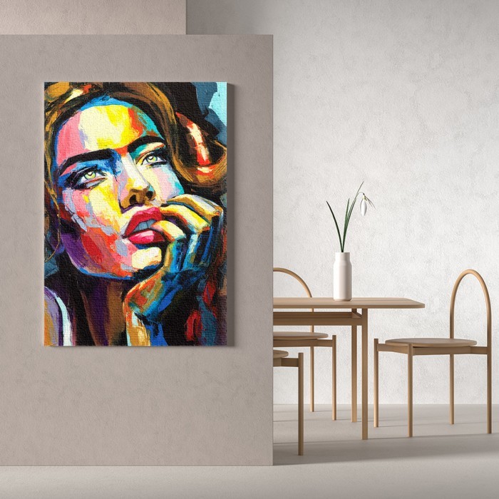 Πίνακας σε καμβά για το σαλόνι με Πολύχρωμο πορτρέτο γυναίκας