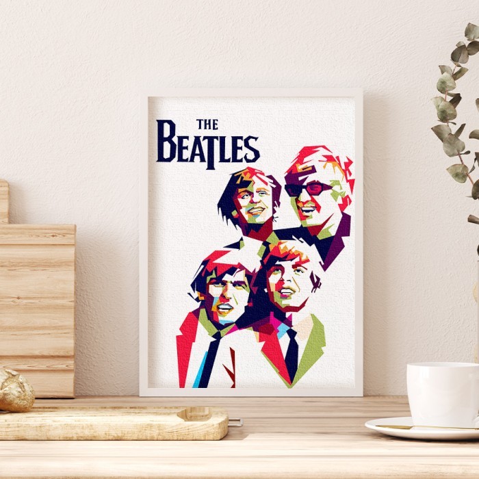 Πολύχρωμη εικογράφηση Beatles σε Πίνακα σε καμβά με κορνίζα 