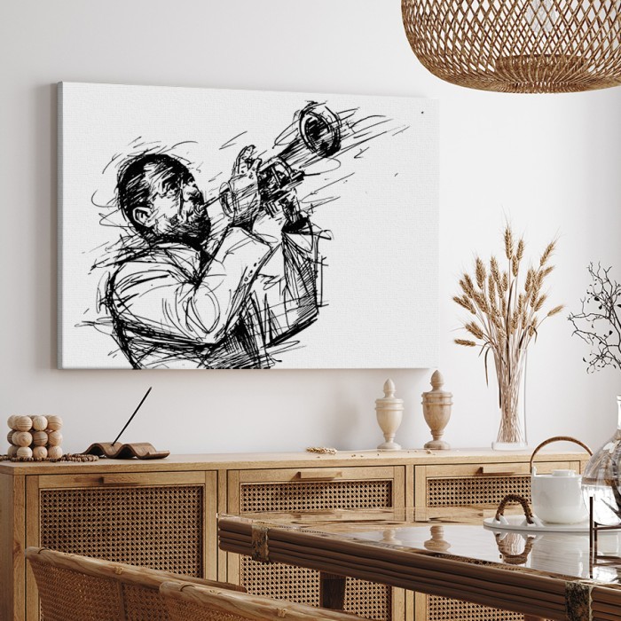 Τζαζ τρομπετίστας σε Πίνακα σε καμβά για το σαλόνι
