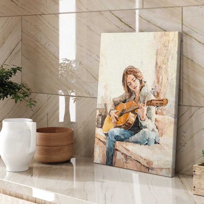 Κορίτσι με κιθάρα σε Πίνακα σε καμβά για το σαλόνι