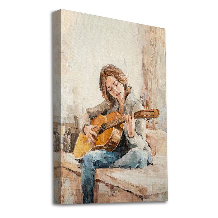 Κορίτσι με κιθάρα σε Πίνακα σε καμβά με τελάρο