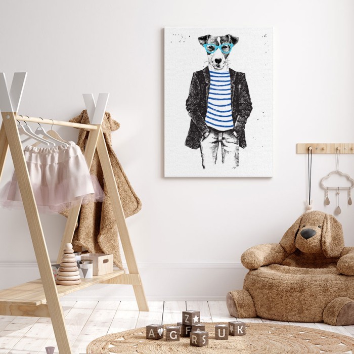 Hipster σκύλος σε Πίνακα σε καμβά για το σαλόνι