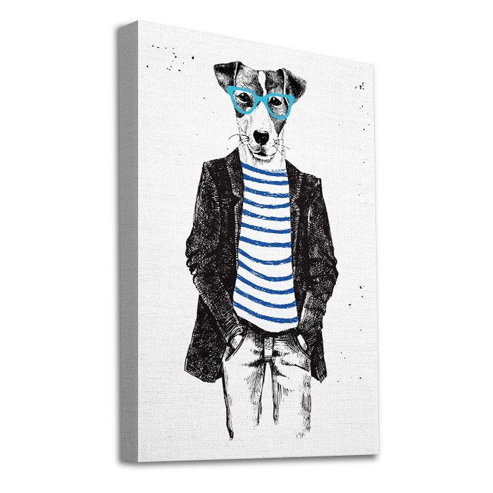 Hipster σκύλος σε Πίνακα σε καμβά με τελάρο