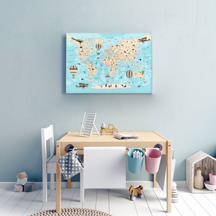 Χαριτωμένος παγκόσμιος χάρτης σε Πίνακα σε καμβά για το σαλόνι