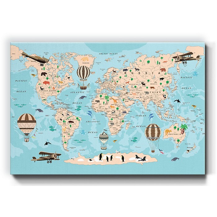 Χαριτωμένος παγκόσμιος χάρτης σε Πίνακα σε καμβά 
