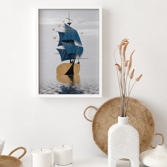Πίνακας σε καμβά με κορνίζα με Καράβι στην θάλασσα