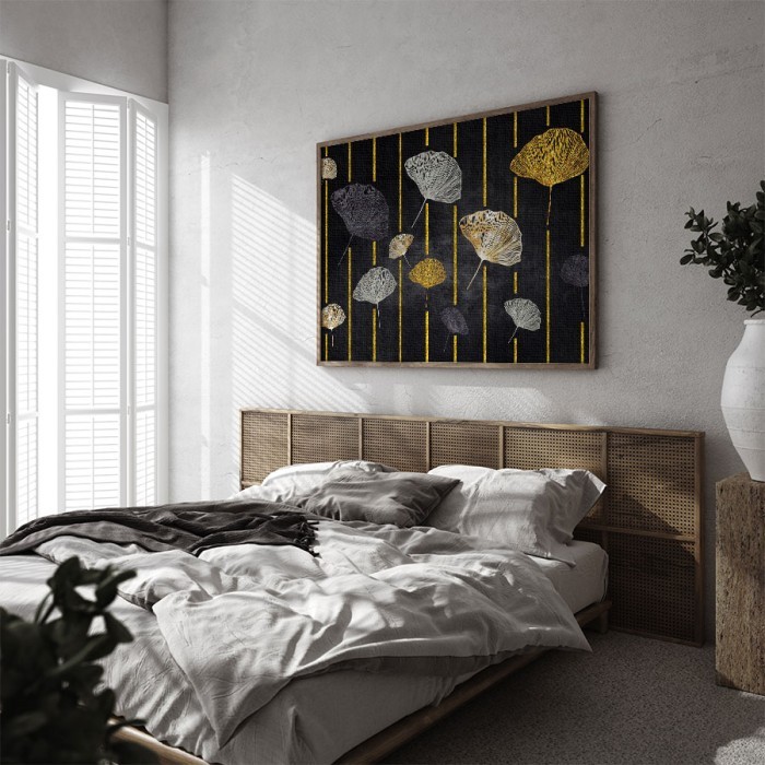 Πίνακας σε καμβά για την κρεβατοκάμαρα με  φύλλα Ginkgo biloba