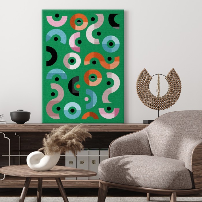 Σύνθεση με κύκλους και καμπύλες σε Πίνακα σε καμβά για το σαλόνι
