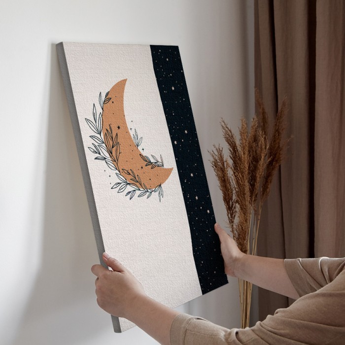 Πίνακας σε καμβά για την διακόσμηση τοίχου με Boho φεγγάρι