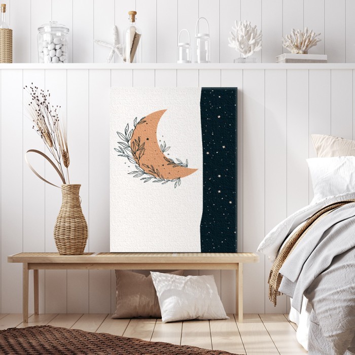 Πίνακας σε καμβά με κορνίζα με Boho φεγγάρι